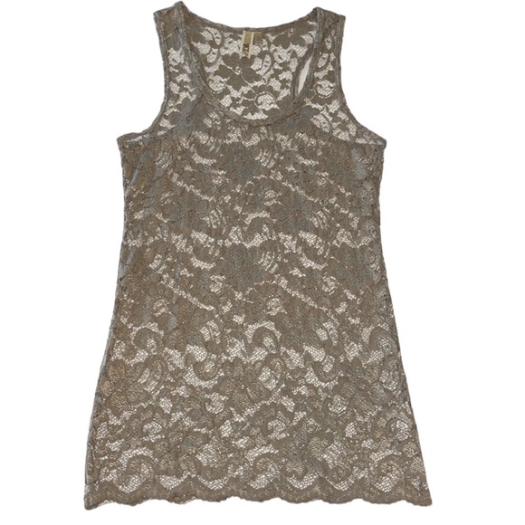 BKE Lace Floral Design Tank Top Tan Size Large - Picture 7 of 15